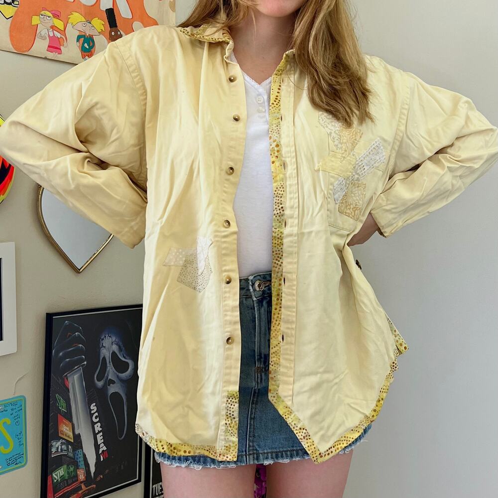 Vintage Y2K Nautica Yellow Patchwork Safari Jacket Men's Size XL